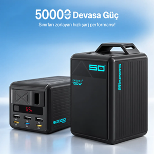 Bix PB5010W 50000mAh 100W Süper Hızlı Şarj Dijital Göstergeli 6 Portlu Powerbank Taşıma Askılı Taşınabilir Şarj Cihazı