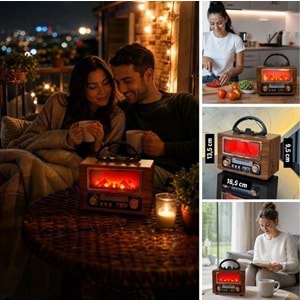 TELSAN NS-901BT USB/SD/FM Şömine Görünümlü Bluetooth Hoparlör Nostaljik Radyo ve Kablosuz Müzik Çalar PL-4715