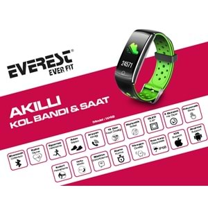 Everest EVER FİT W22 Android/IOS Smart Watch 110mAh Kalp Atışı Sensörlü Siyah Akıllı Bileklik & Saat