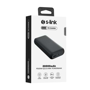 S-link G205 20000mAh Micro+Type-C+USB PD20W+QC3.0 18W Taşınabilir Pil Şarj Cihazı Powerbank