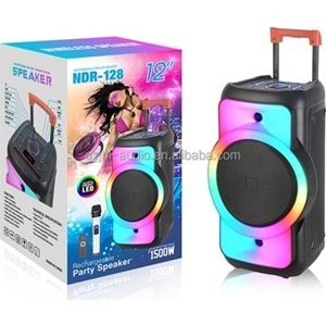 TELSAN NDR-128 SD/USB/FM 12inc BLUETOOTH KARAOKE MİKROFONLU KABLOSUZ KUMANDALI RGB MÜZİK KUTUSU