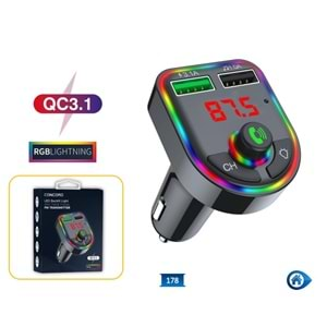 CONCORD C-613 RGB QC 3.1A IŞIKLI ÇİFT USB/TF/BT/FM BLUETOOTH TRANSMİTTER