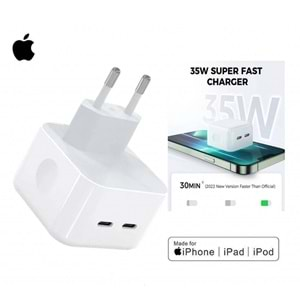 İPHONE TYPE-C ÇİFT GİTİŞLİ ŞARJ KAFA 35W USB-C + C