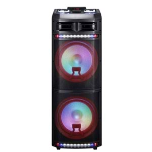 TELSAN TD-1298A SD/USB/FM 12inc*2 BLUETOOTH ÇİFT KABLOSUZ KARAOKE MİKROFONLU KUMANDALI RGB MÜZİK KUTUSU