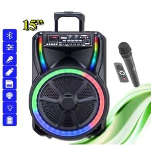 TELSAN MD10-15 SD/USB/FM DOUBLE 15inc BLUETOOTH KARAOKE MİKROFONLU KABLOSUZ KUMANDALI RGB MÜZİK KUTUSU