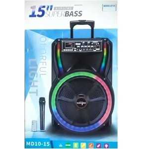 TELSAN MD10-15 SD/USB/FM DOUBLE 15inc BLUETOOTH KARAOKE MİKROFONLU KABLOSUZ KUMANDALI RGB MÜZİK KUTUSU