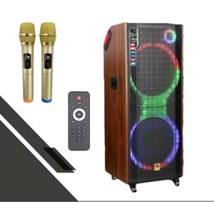 TELSAN SS-1515 SD/USB/FM 2*15inc AHŞAP BLUETOOTH KARAOKE MİKROFONLU ÇİFT KABLOSUZ KUMANDALI RGB MÜZİK KUTUSU