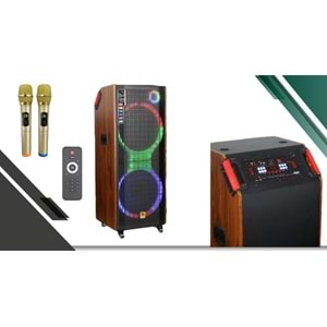 TELSAN SS-1515 SD/USB/FM 2*15inc AHŞAP BLUETOOTH KARAOKE MİKROFONLU ÇİFT KABLOSUZ KUMANDALI RGB MÜZİK KUTUSU