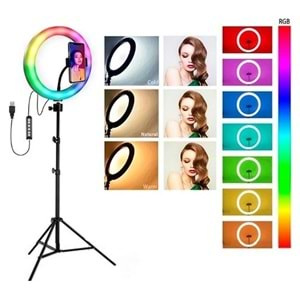 TELSAN MJ33 210CM 13inç RGB Youtuber Tiktok Çekim Telefon Tutucu Renkli Ring Light Makyaj Işığı Tripod