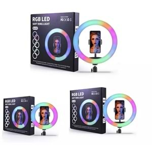 TELSAN MJ33 210CM 13inç RGB Youtuber Tiktok Çekim Telefon Tutucu Renkli Ring Light Makyaj Işığı Tripod