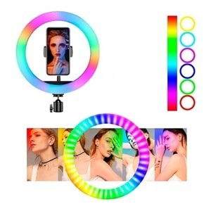 TELSAN MJ33 210CM 13inç RGB Youtuber Tiktok Çekim Telefon Tutucu Renkli Ring Light Makyaj Işığı Tripod