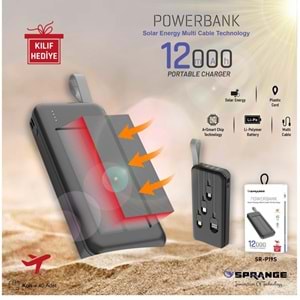 SPRANGE SR-P19S Güneş Enerjili 12000mAh 3in1 USB Solar Enerji Powerbank