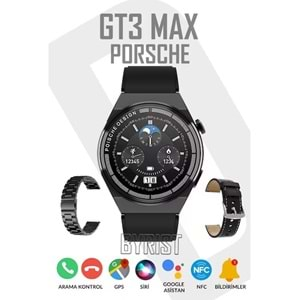 GT3 Max Porsche Design Metal/Deri Kordon NFC/Siri/Takip Özellikli Premium Akıllı Saat