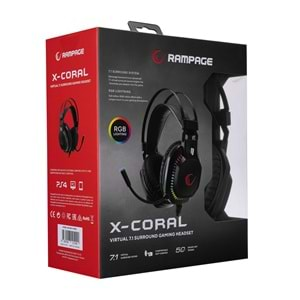 Rampage RM-K48 X-CORAL Siyah USB 7.1 Surround RGB Işık Efektli Gaming Oyuncu Mikrofonlu Kulaklık