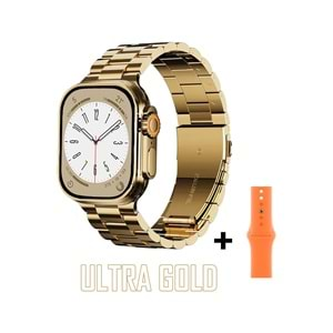 ULTRA MİNİ GOLD TİTANYUM CASE 24K GOLD Series 41MM Full Ekran 2023 Altın Renk Metal ve Silikon Çift Kordon Akıllı Saat