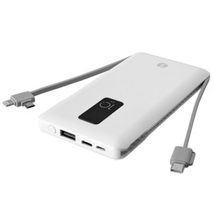 S-link IP-T100C 10000mAh Lightning+Micro+Type C Kablolu Powerbank Beyaz LCDli Taşınabilir Pil Şarj Cihazı