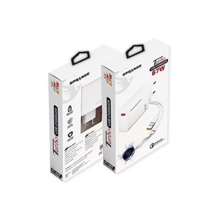 SPRANGE PT-X67 GANFAST QC 4.0 SALİSE SAYAR 67W 6A QUİCK FAST CHARGE QUALCOMM 4.0 USB TO TYPE-C ŞARJ ALETİ TAKIM