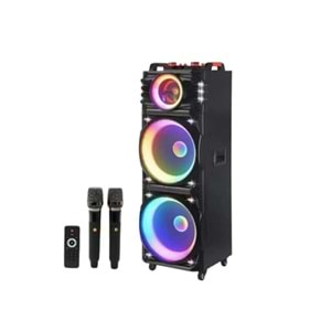 TELSAN NDR-1526 SD/USB/FM 2*12inc AHŞAP BLUETOOTH KARAOKE MİKROFONLU ÇİFT KABLOSUZ KUMANDALI RGB MÜZİK KUTUSU PL-4611