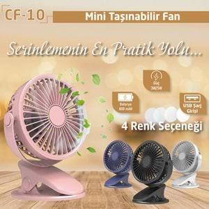 CONCORD CF-10 Taşınabilir Şarjlı 800mAh 3-5W Usb Masaüstü Fan Usb Vantilatör