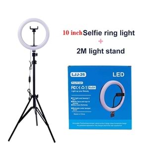 TELSAN LJJ-26 LED 10İNÇ 26CM 2METRE Youtuber Tiktok Çekim Telefon Tutucu Renkli Ring Light Makyaj Işığı 10 Inç Tripod