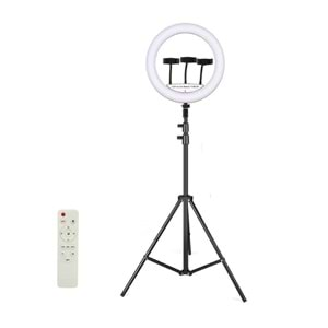 TELSAN LJJ-45 Led Uzaktan Kumanda 3 Telefon Tutucu 45CM 18İNÇ 210CM Youtuber Tiktok Çekim Telefon Tutucu Renkli Ring Light Makyaj Işığı Tripod