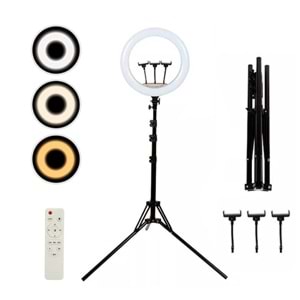 TELSAN LJJ-45 Led Uzaktan Kumanda 3 Telefon Tutucu 45CM 18İNÇ 210CM Youtuber Tiktok Çekim Telefon Tutucu Renkli Ring Light Makyaj Işığı Tripod