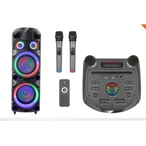 TELSAN MY-TD12H9 SD/USB/FM 12inc*2 BLUETOOTH ÇİFT KABLOSUZ KARAOKE MİKROFONLU KUMANDALI RGB MÜZİK KUTUSU