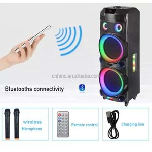 TELSAN MY-TD12H9 SD/USB/FM 12inc*2 BLUETOOTH ÇİFT KABLOSUZ KARAOKE MİKROFONLU KUMANDALI RGB MÜZİK KUTUSU