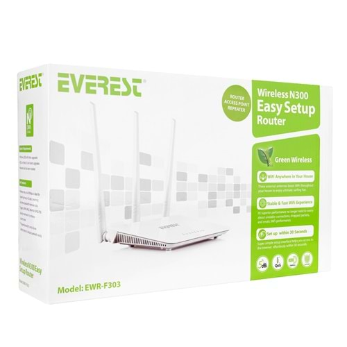 Everest EWR-F303 300Mbps 2.4GHz 3x 5dBi Anten 1x WAN 3x LAN Repeater+AP+WISP Destekli Wireless Router