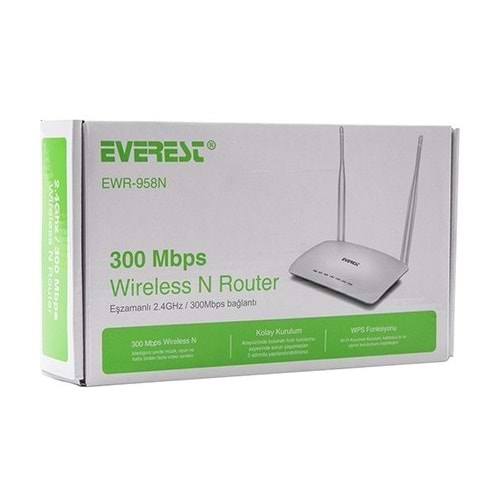 Everest EWR-958N 300Mbps 1 WAN + 4 LAN Port WISP+Repeater+Access Point 2.4GHz Beyaz Kablosuz Router