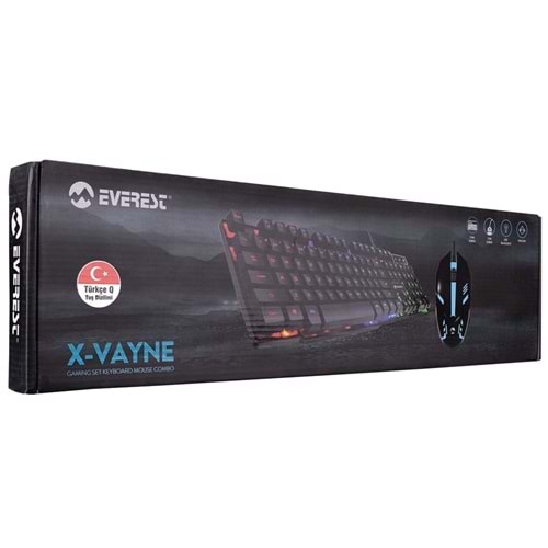 Everest KM-G77 X-VAYNE Siyah Usb Gökkuşağı Zemin Aydınlatmalı Gaming Oyuncu Klavye + Mouse Set