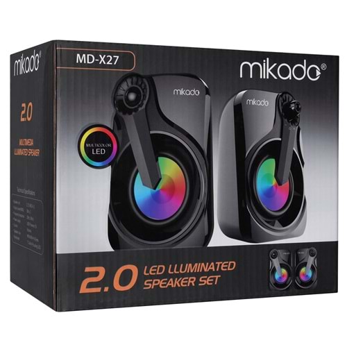 Mikado MD-X27 2.0 Multimedia 3W*2 Siyah 5V USB LED Işıklı Speaker Hoparlör