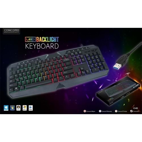 Concord C-63 RGB Işıklı Ledli Q Türkçe Oyuncu Gaming Klavye