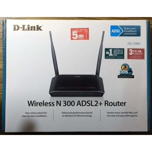 D-Link DSL-2750U 300Mbps 4 Port ADSL2+ 1 Port USB Kablosuz Modem+Router