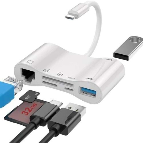 CONCORD BYL-1034 LİGHTNİNG TO ŞARJ 2X USB 3.0 SD TF KART OKUYUCU RJ45 USB LAN ÇEVİRİCİ 100MHZ