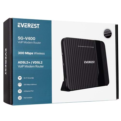 Everest SG-V400 2.4GHz 300Mbps ADSL2+/VDSL2 2*5dBi Dahili Antenli VoIP Destekli Kablosuz Modem Route
