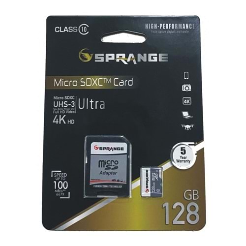 SPRANGE SM-128 Class10 128GB Micro SDXC UHS-3 4K HD Ultra Hafıza Kartı M128