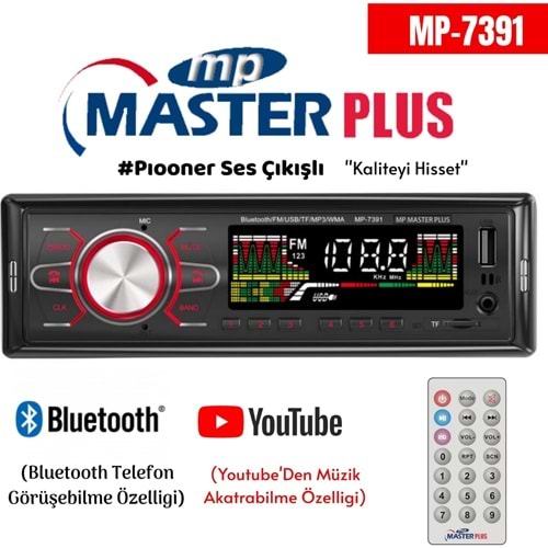 MASTER PLUS MP-7391 BLUETOOTH/FM/USB/TF/MP3 ÇALAR OTO TEYP 4X60WATT