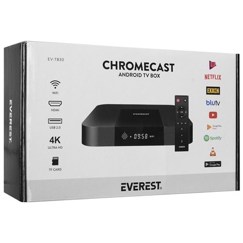 Everest EV-TB30 Amlogic 905W Işlemci 2G RAM+16GB Dahili Hafizasi Wifi+ Quad core ARM Cortex-A53 Kumandalı Android TV Box