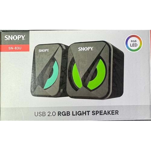 Snopy SN-83U 2.0 Mini Led Işıklı 2Wx2CH Siyah USB Gaming Speaker Hoparlör