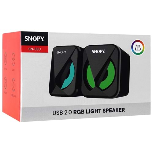 Snopy SN-83U 2.0 Mini Led Işıklı 2Wx2CH Siyah USB Gaming Speaker Hoparlör