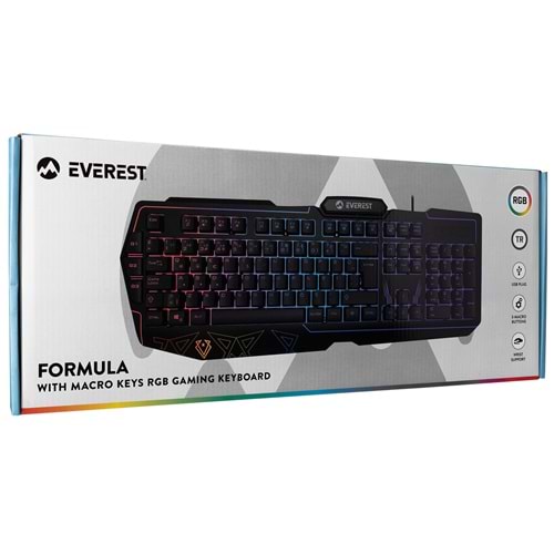 Everest KB-GX61 FORMULA USB RGB Aydınlatmalı 3 Makro Tuşlu Bilek Destekli Gaming Oyuncu Klavyesi