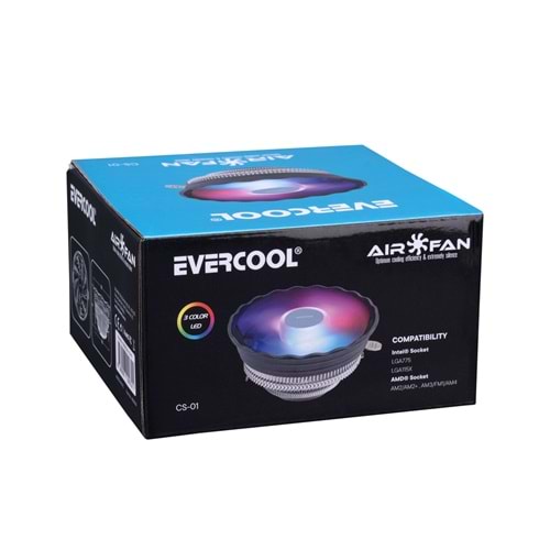 Evercool CS-01 Rainbow 3Pin 12cm Fan Intel LGA1700/AMD AM5 Uyumlu Hava Soğutmalı CPU Fan