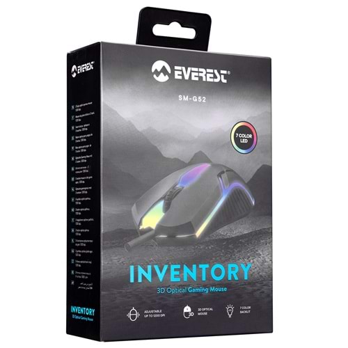 Everest SM-G52 Usb Siyah Aydınlatmalı Gaming Oyuncu Mouse