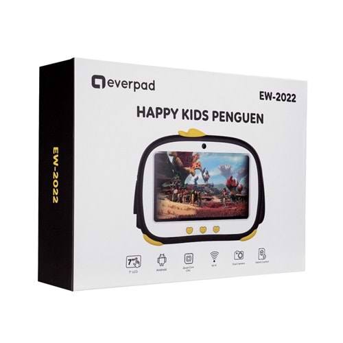Everest HAPPY KIDS Penguen EW-2022 Wifi+BT Çift Kamera Siyah 7' LCD Ekran 2GB A100 Quard Core 16GB And.10 OS Tablet PC