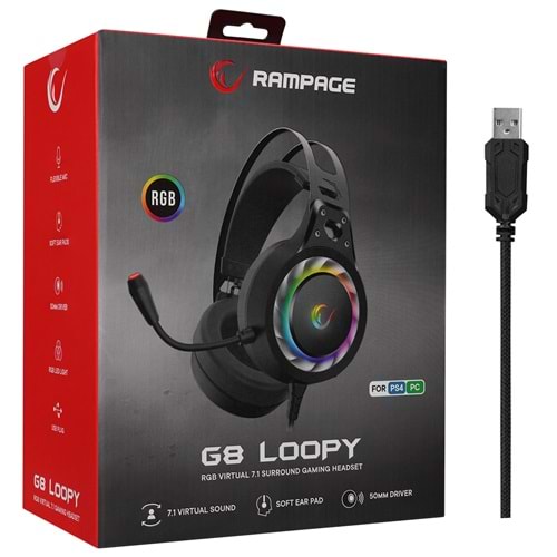 Rampage G8 LOOPY Usb 7.1 RGB Ledli Gaming Oyuncu Mikrofonlu Kulaklık