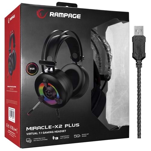 Rampage Miracle-X2 PLUS Siyah RGB Led 7.1 Surround Sound System Gaming Mikrofonlu Oyuncu Kulaklığı