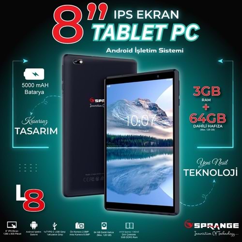 SPRANGE L8 IPS Ekran TYPE-C Şarj Girişli 8