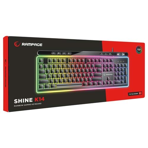 Rampage SHINE K14 Siyah USB RGB Backlight Membrane Gaming Oyuncu Klavye