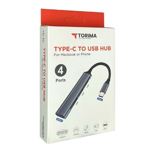 TORİMA YD-30 TYPE-C TO USB 3.0 4 PORT 30CM USB ÇOKLAYICI YD 30